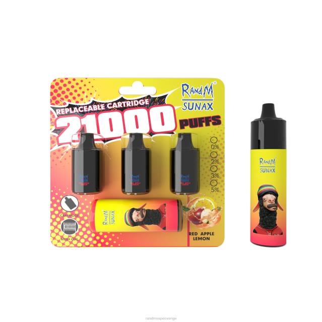 2V0J272 RandM Sunax 21000 luftflödeskontroll pod utbytbar vape enhet 1st RandM vape butik röd äpple citron