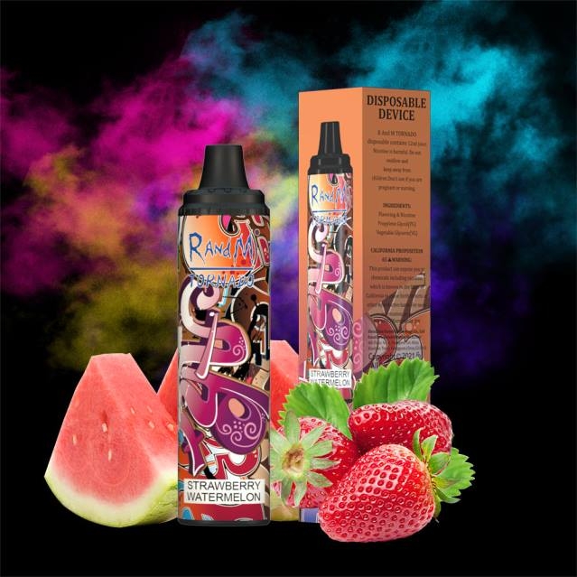 2V0J292 RandM Tornado 6000 luftflödeskontroll vape pod enhet 1st RandM vape butik jordgubbsvattenmelon