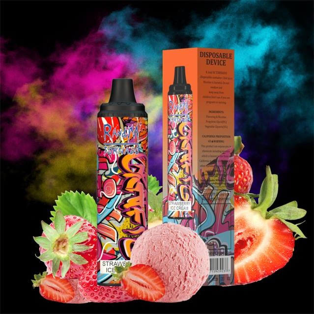 2V0J295 RandM Tornado 6000 luftflödeskontroll vape pod enhet 1st RandM vape buy online jordgubbsglass